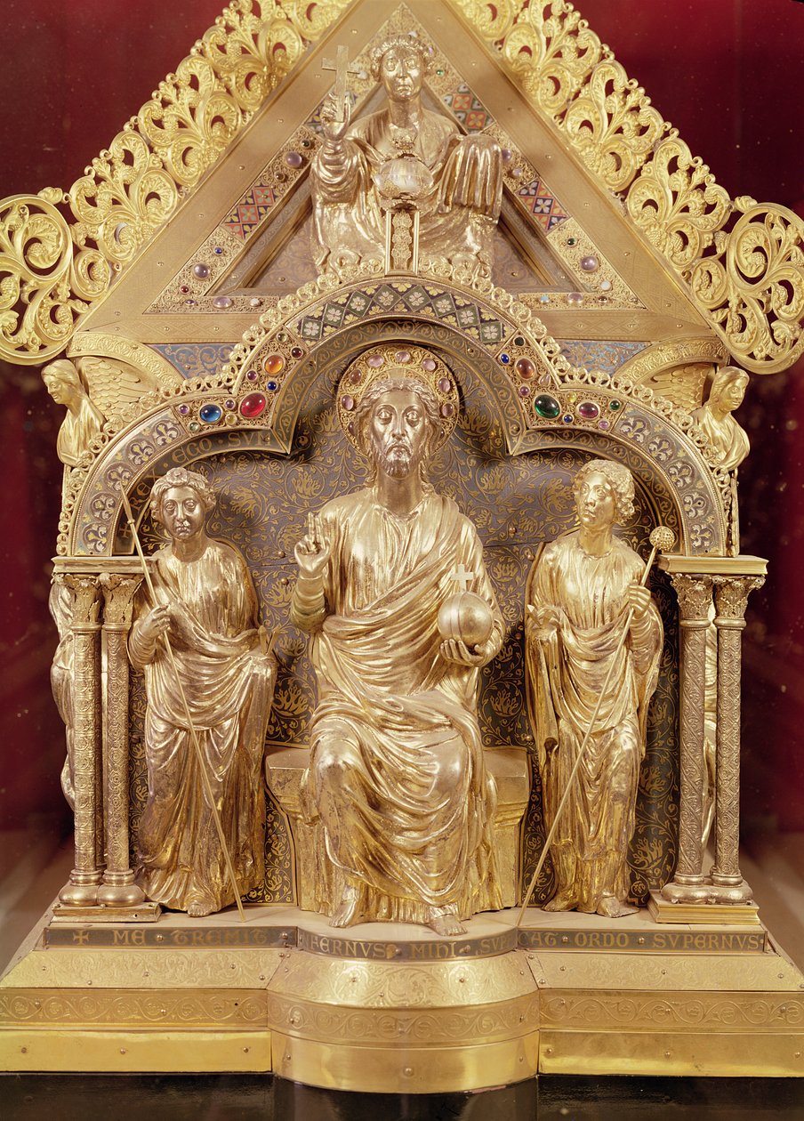 Notre-Dame de Tournain pyhäkkö, harjakattoinen pääty, jossa Kristus majesteettisena, 1205 (kulta, emali ja jalokivet). tekijältä Nicholas of Verdun