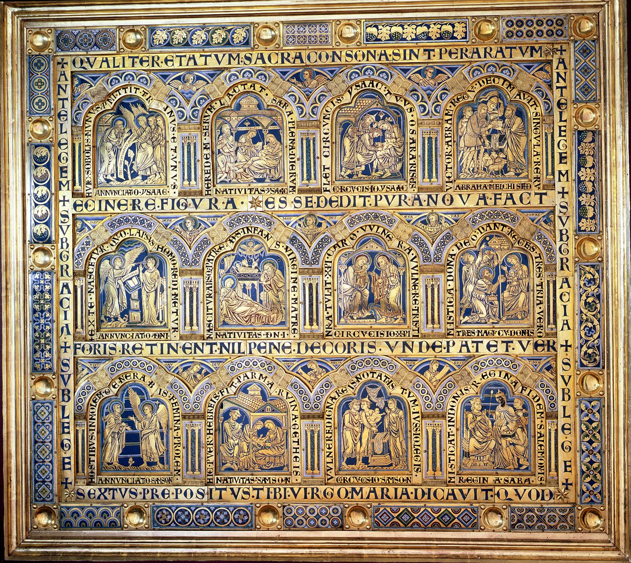 Verdunin alttari, jossa on raamatullisia kohtauksia, 1181 (emalointi) (vasen paneeli) (ks. 146820-146822). tekijältä Nicholas of Verdun