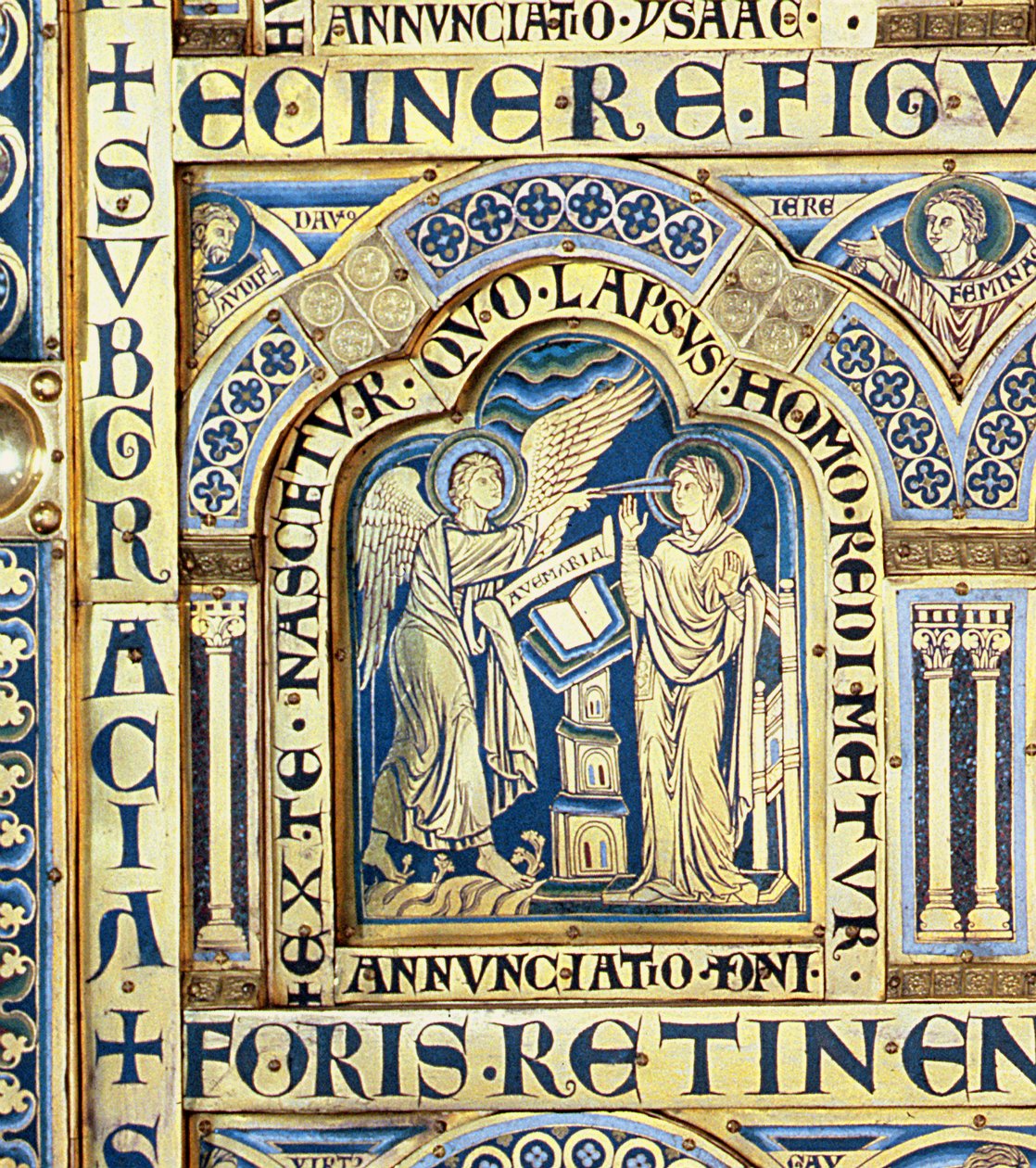 Verdunin alttari, joka kuvaa raamatullisia kohtauksia, 1181 champleve emalityöt vasemmassa paneelissa 146819 tekijältä Nicholas of Verdun