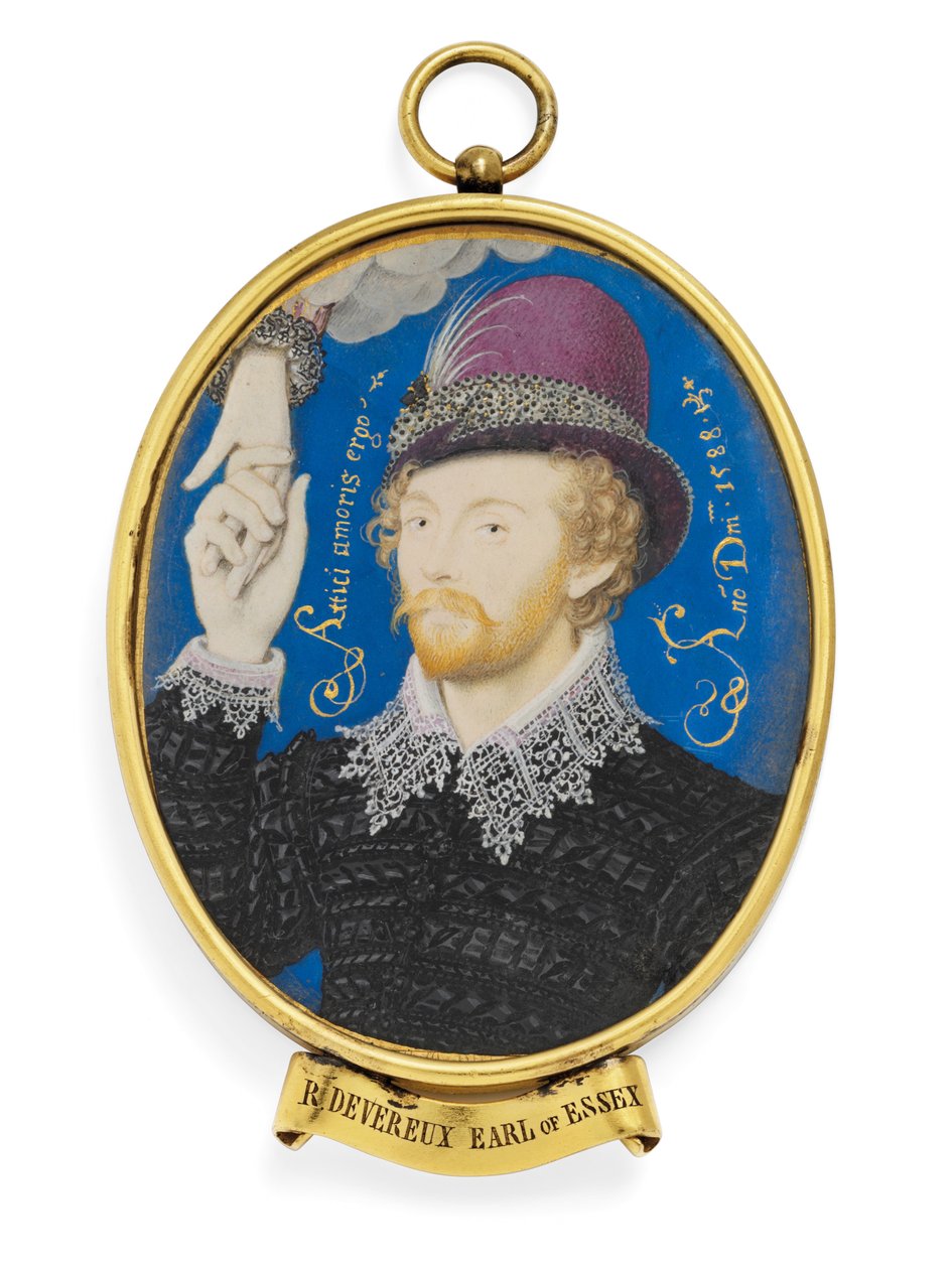 Nuori herrasmies puristamassa kättä pilvestä tekijältä Nicholas (studio of) Hilliard