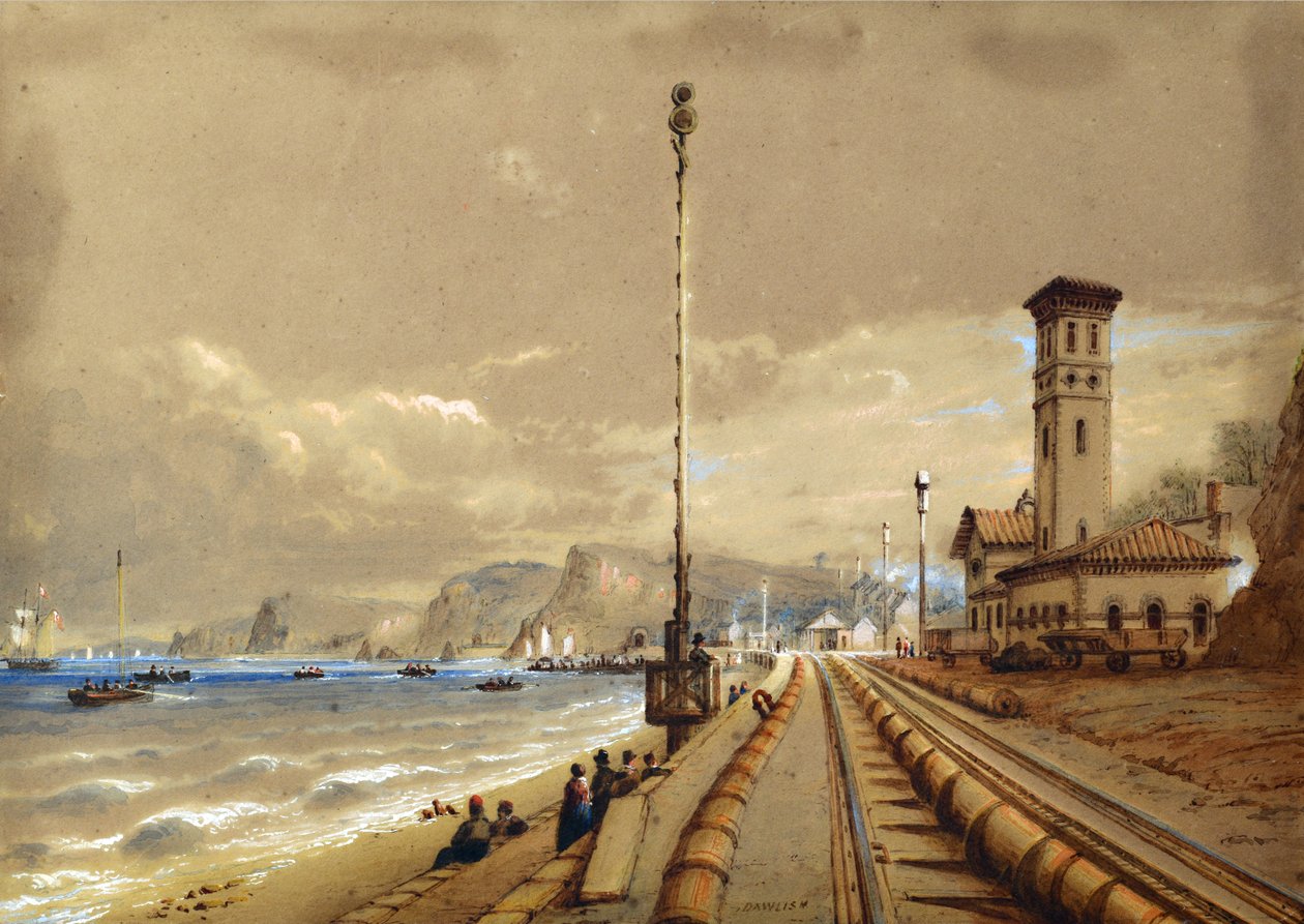 Atmospheric Railway at Dawlish, n. 1850 (akvarelli paperille) tekijältä Nicholas Condy