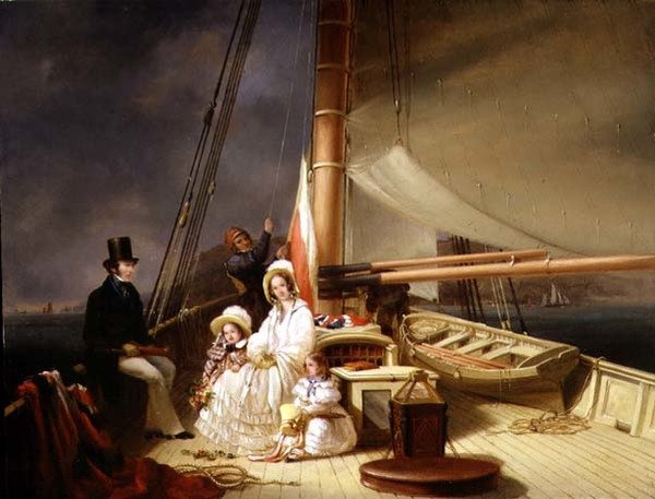 Herra Charles Ward perheineen Cutter Yacht -aluksella "Guerilla" (öljy paneelissa) tekijältä Nicholas Condy
