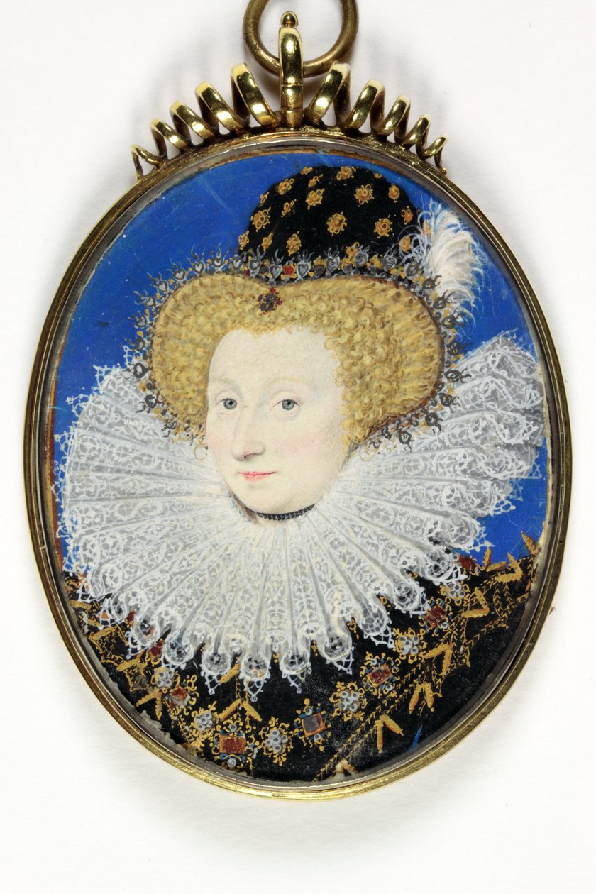 Nainen, joka on perinteisesti tunnistettu nimellä Anne, Lady Hunsdon (akvarelli ja vartaloväri vellum) tekijältä Nicholas Hilliard