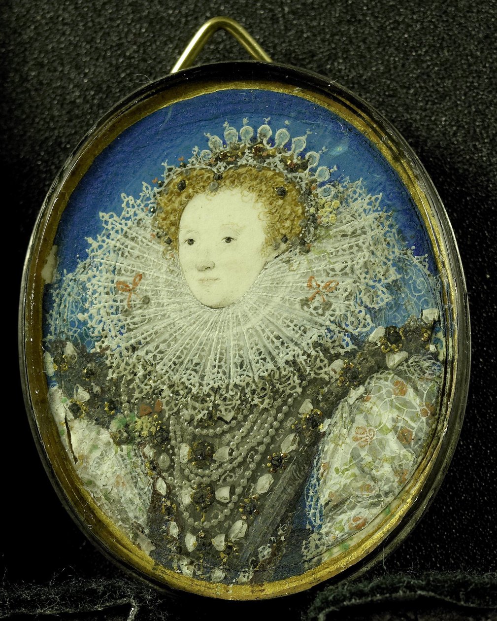 Elizabeth I Englannin kuningatar, n. 1600 (pergamentti, hopea ja lasi) tekijältä Nicholas Hilliard