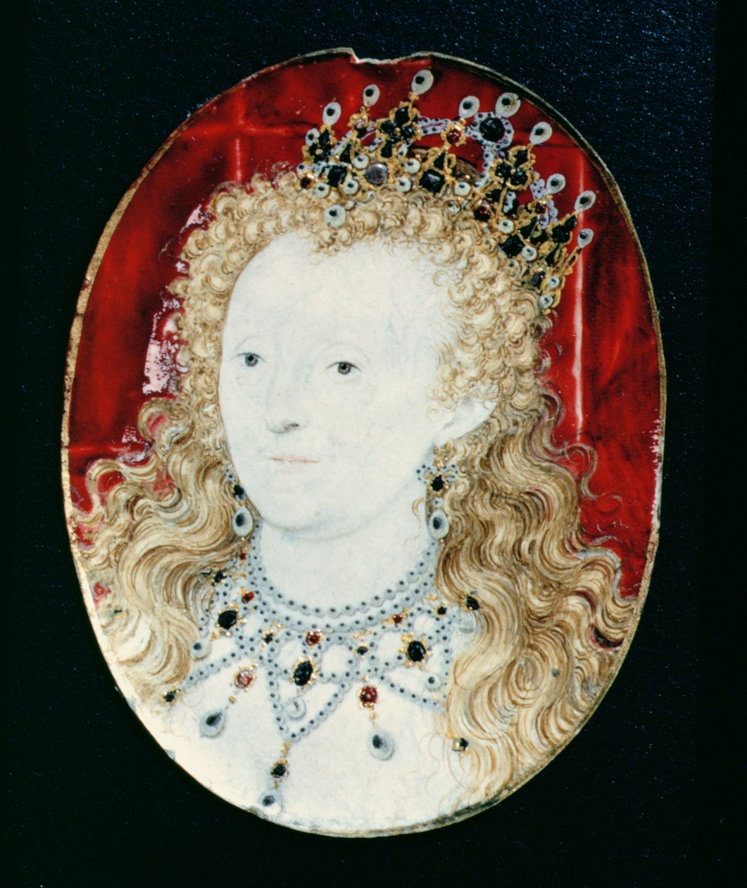 Kuningatar Elisabet I:n miniatyyri (wc pelikortilla vellum) tekijältä Nicholas Hilliard