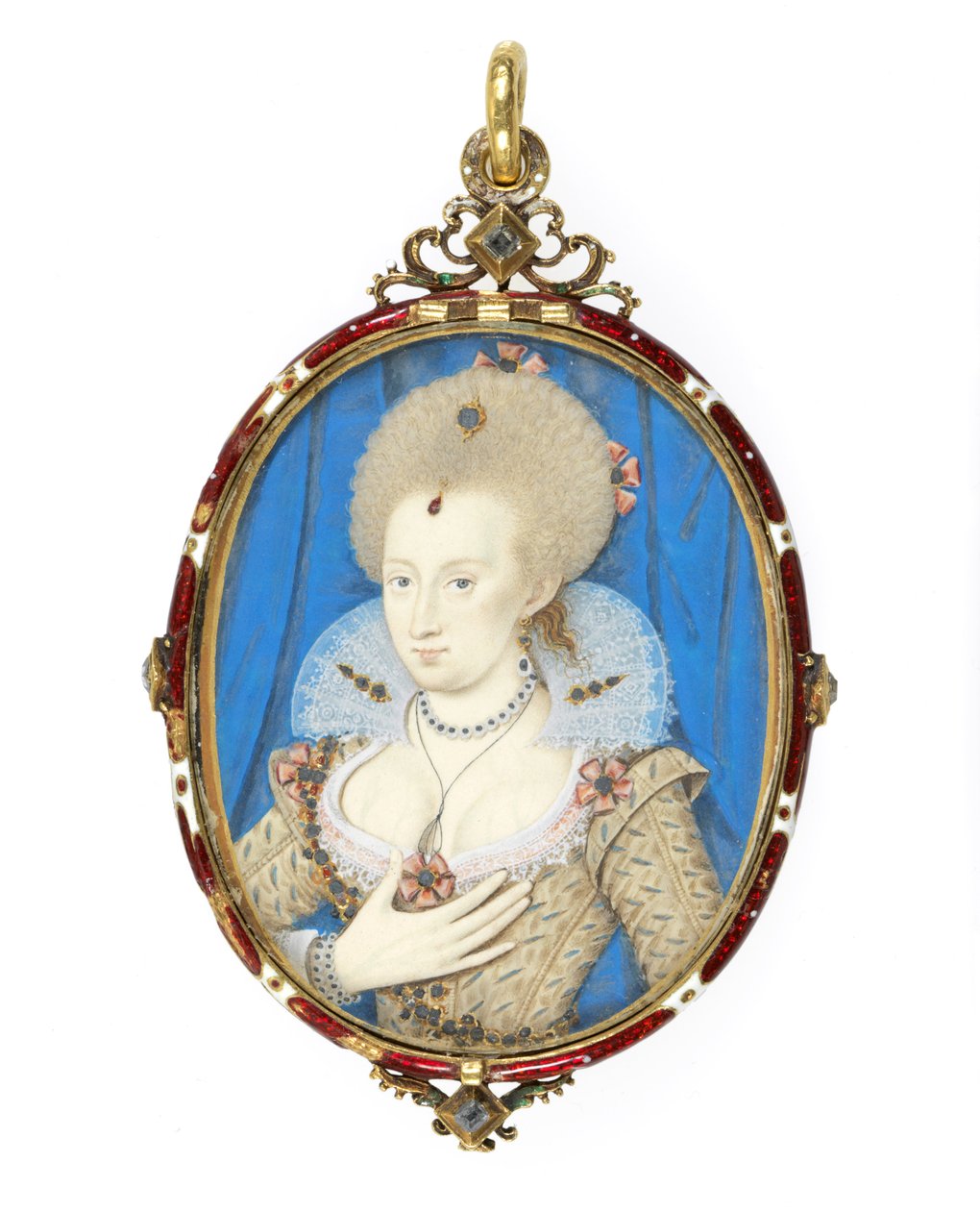 No.3855 Anne of Denmark (1574-1619) Englannin kuninkaan James I:n vaimo, n. 1610 (vellum pelikortissa) (katso tapaus numerosta 109671) tekijältä Nicholas Hilliard