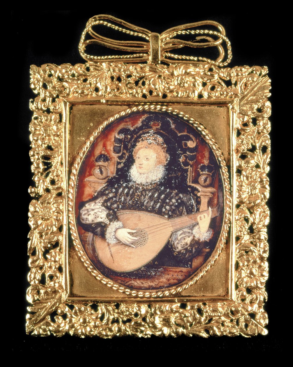 Kuningatar Elisabet I soittaa luuttua (katso myös 3912) tekijältä Nicholas Hilliard