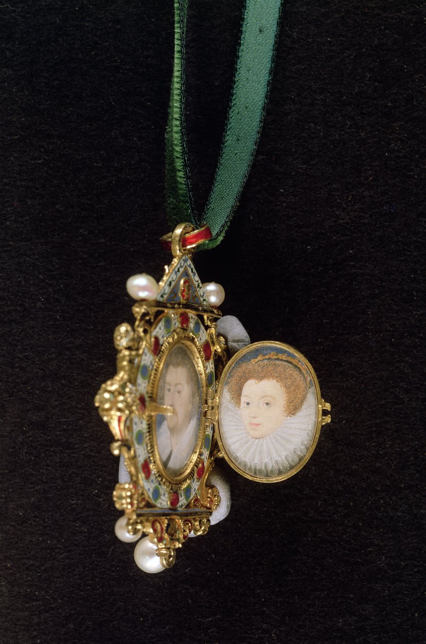 Gresley Jalokivi, jossa on pienoismuotokuvia Sir Thomas Gresleystä ja hänen morsiamestaan Catherine Walsinghamista (katso myös 14568) (sekoitettu media) tekijältä Nicholas Hilliard