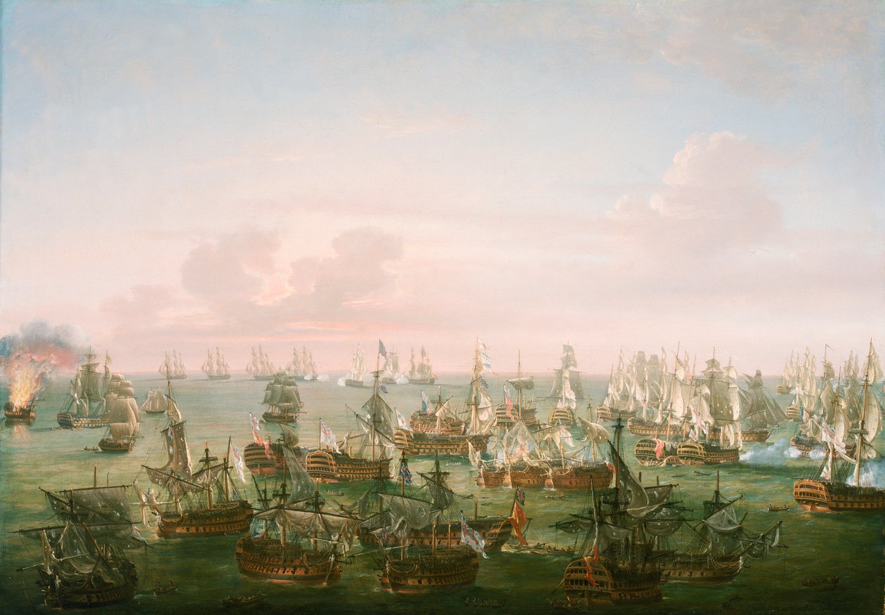 Trafalgarin taistelu, 21. lokakuuta 1805, taistelun loppu, noin 1808 (öljy kankaalle). tekijältä Nicholas Pocock