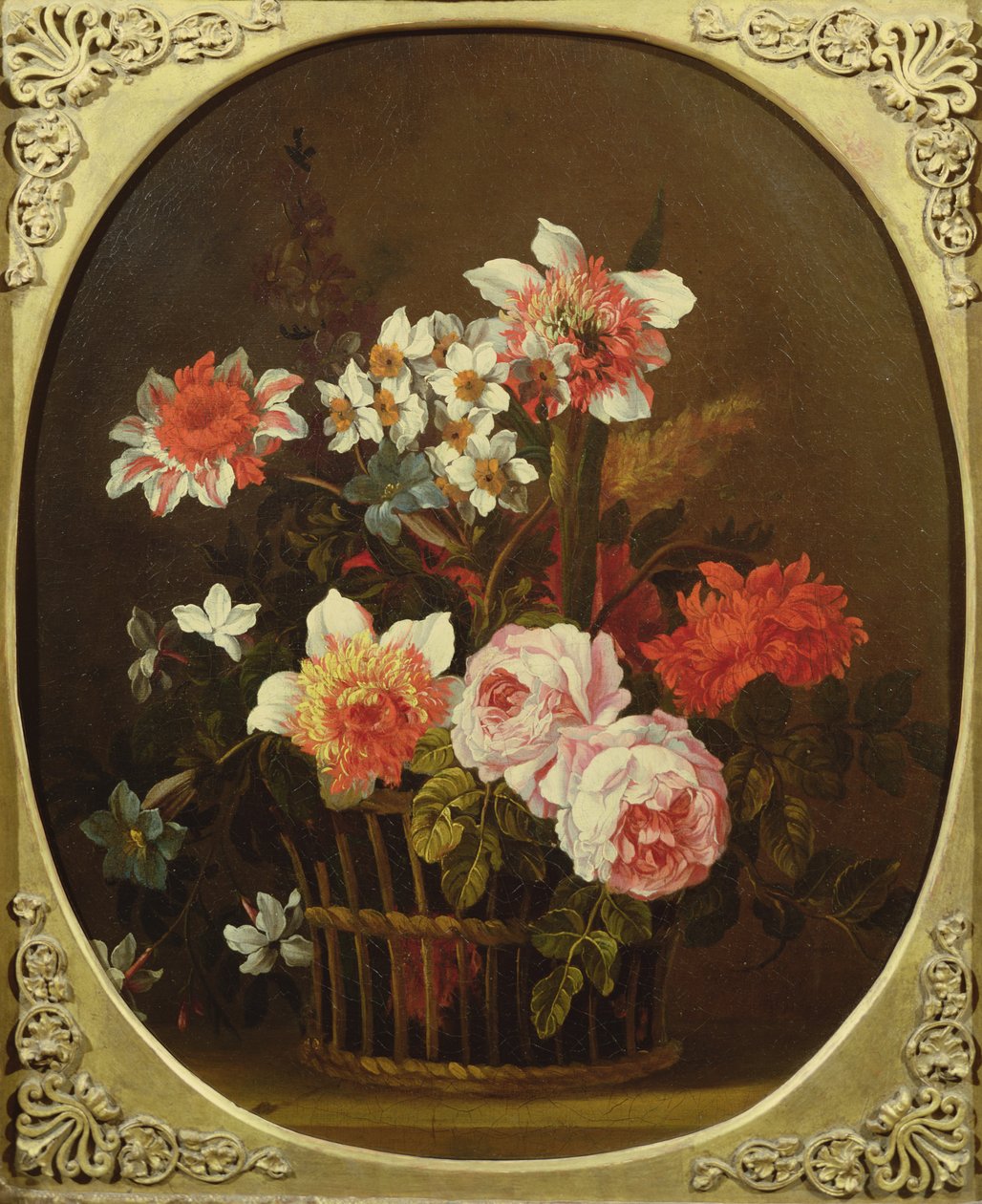 Kukkien asetelma korissa, 1700-luku tekijältä Nicholas Ricoeur