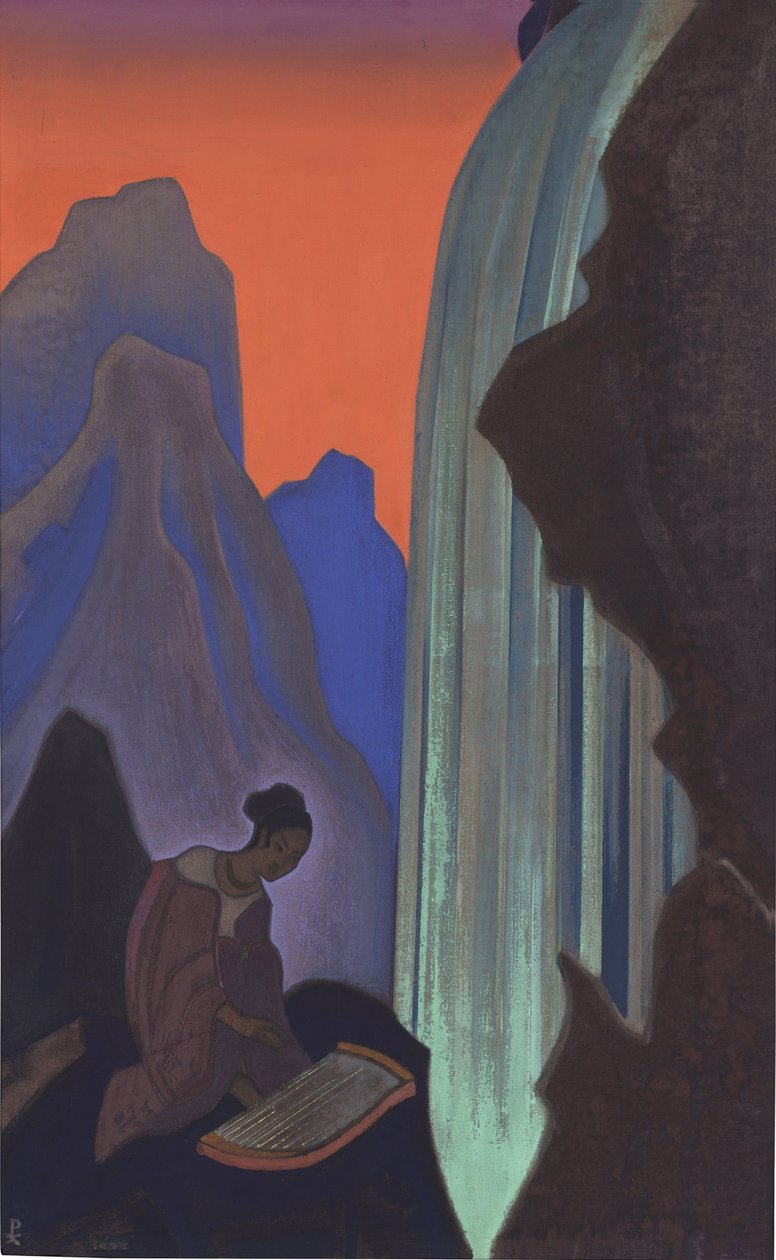 Chant de la Cascade - Song of the Waterfall par Roerich, Nicholas (1874-1947). Tempera kankaalle, koko: 99,5x61,5, , Valtion itämainen taidemuseo, Moskova tekijältä Nicholas Roerich