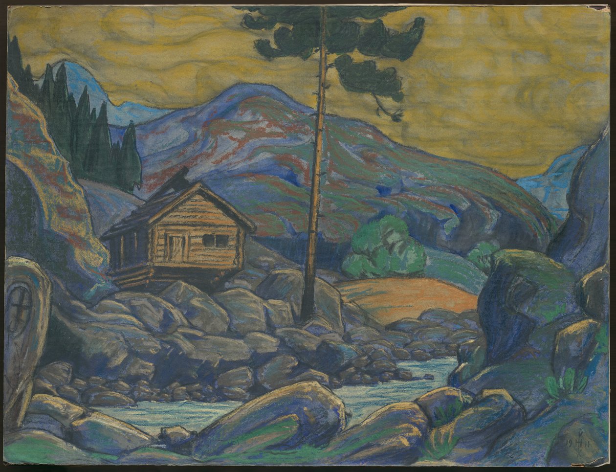 Hut in the Mountains, sisustus Ibsenin draamaan "Peer Gynt", 1911 tekijältä Nicholas Roerich