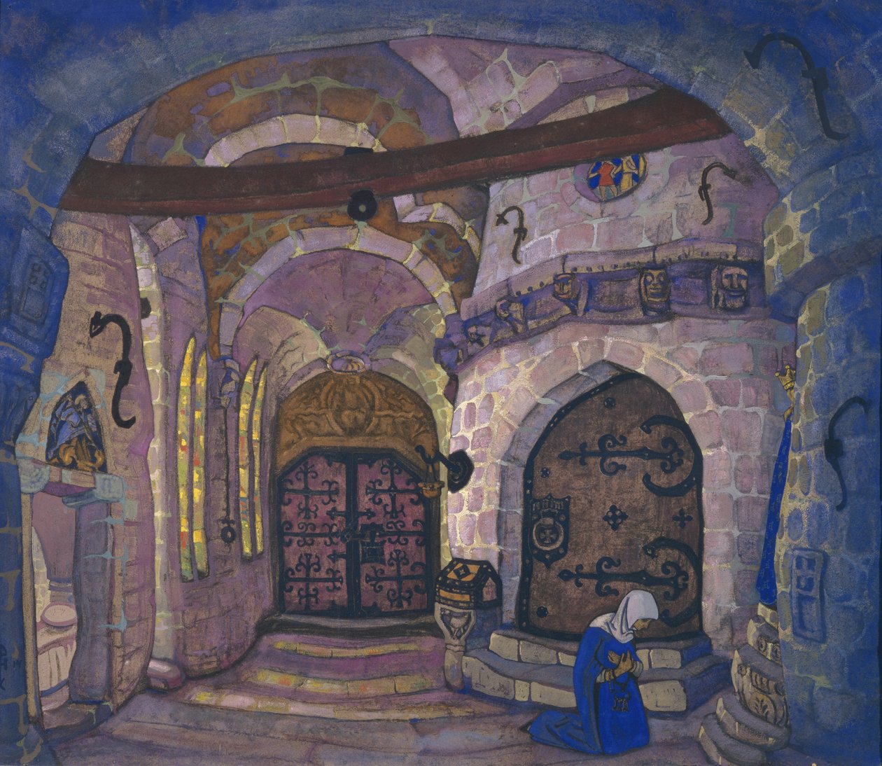 Luostarissa. Lavastus A. Davydovin oopperaan Sister Beatrice, 1914 tekijältä Nikolai Konstantinowitsch Roerich