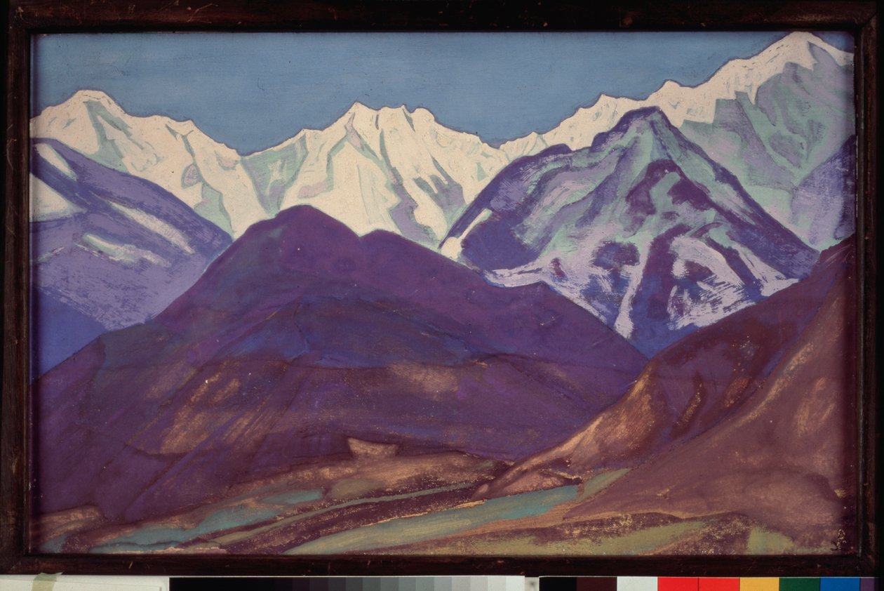 Kuluta (Kulun laakso, Himalajan vuoristo) (Intia). Nicolas (Nicholas) Roerichin (1874-1947) teosten maalaus, tempera kankaalle tekijältä Nicholas Roerich