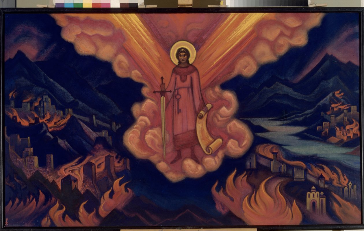 Viimeinen enkeli. Nicolas (Nicholas) Roerichin (1874-1947) työ, tempera pahville tekijältä Nicholas Roerich