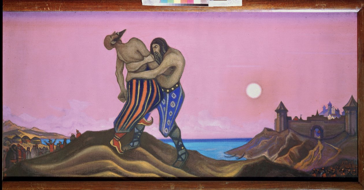Mstislavin ja Rededyan kaksintaistelu. (Tšernigovin suurprinssi Mstislav, joka tunnetaan nimellä Temeraire (983-1036). Nicholas Roerichin (1874-1947) maalaus, tempera kankaalle tekijältä Nicholas Roerich