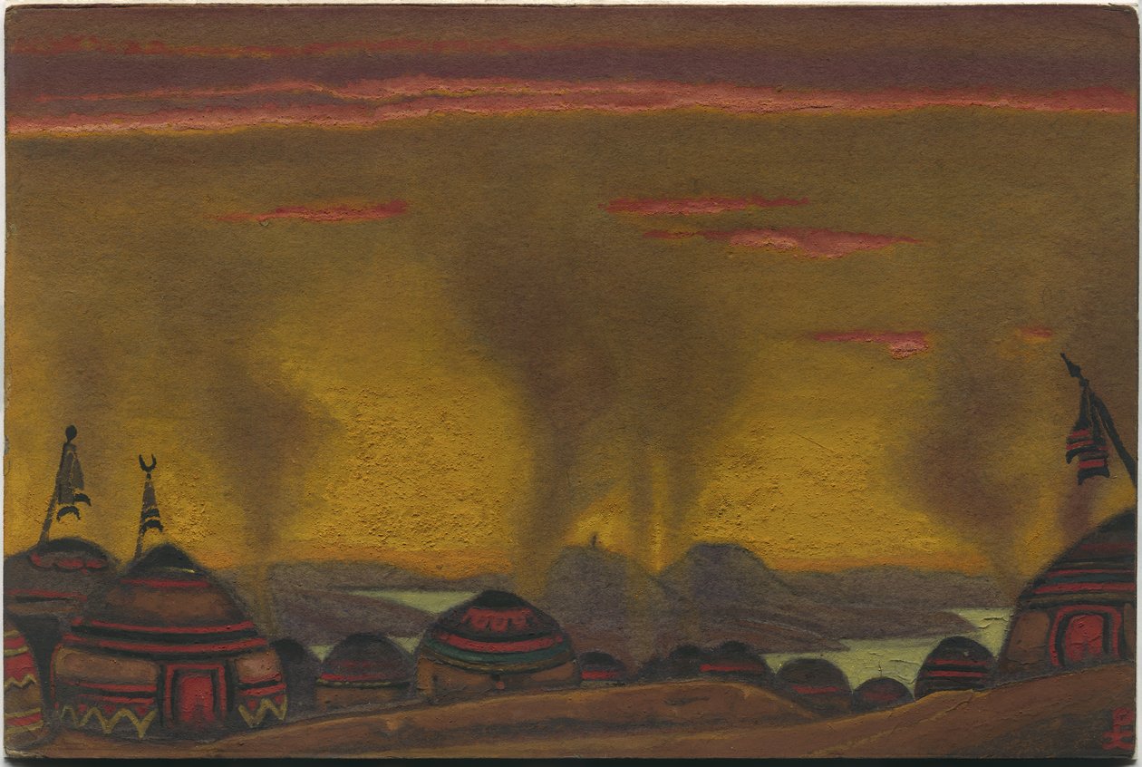 Polovtsian Camp, sisustus "Polovtsian tanssiin" Borodinin oopperasta "Prince Igor", 1943 tekijältä Nicholas Roerich