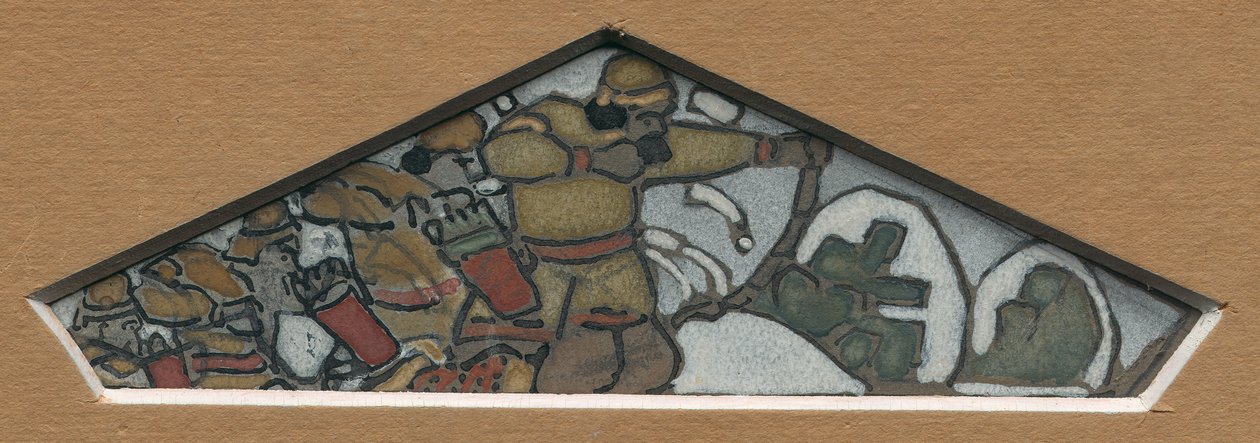 Luonnos majolikafriisin "Pohjoinen elämä" vasemmanpuoleisen kolmion muotoiseen koristeluun, 1905 tekijältä Nicholas Roerich