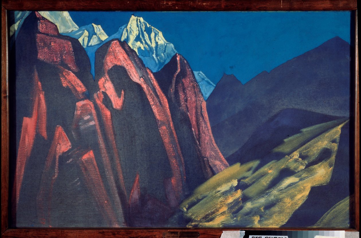 Hänen varjonsa (Opettajan varjo). Nicolas (Nicholas) Roerichin (1874-1947) työ, tempera kankaalle tekijältä Nicholas Roerich