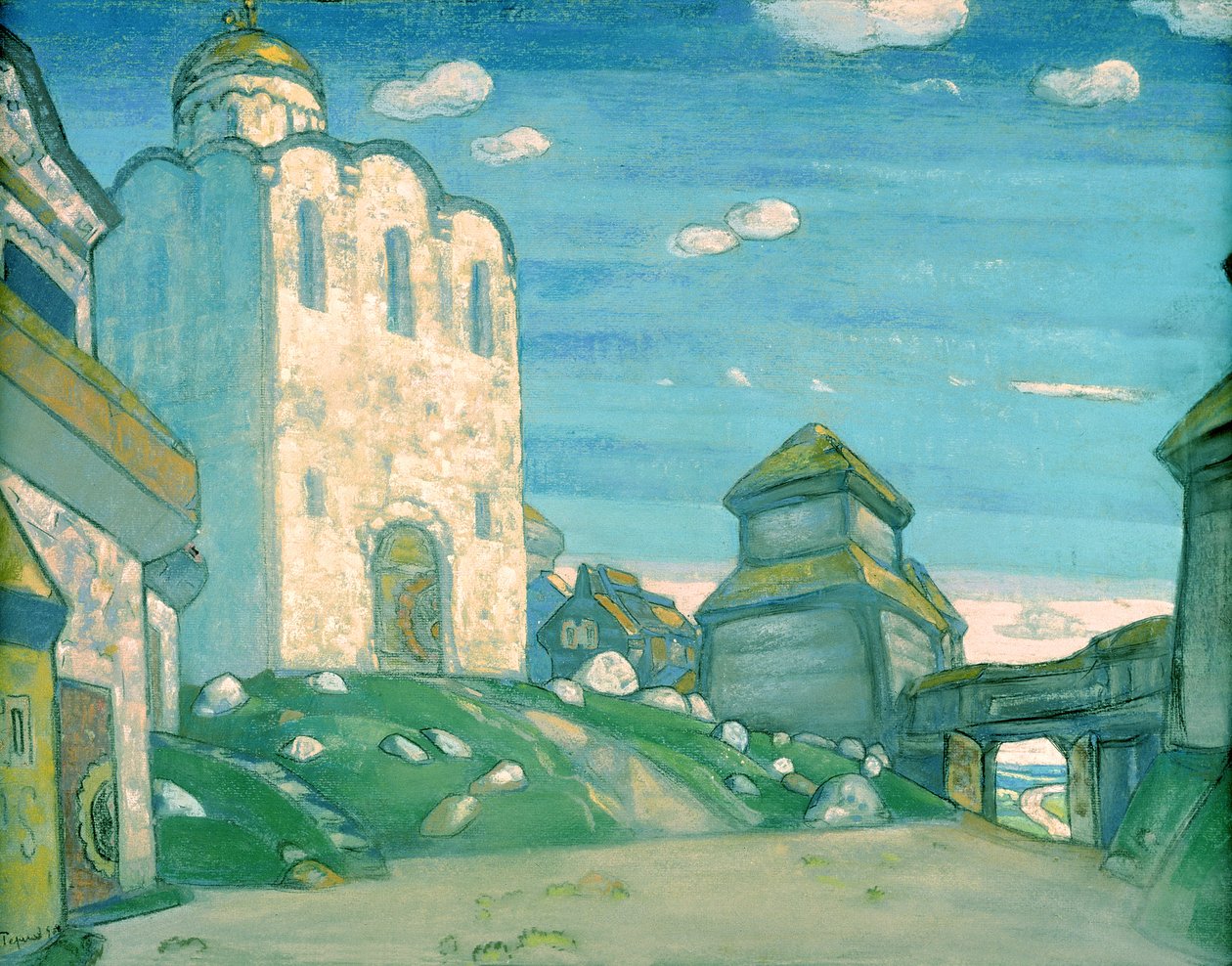 Lavastus Aleksanteri Borodinin oopperaan "Prinssi Igor", 1908 tekijältä Nicholas Roerich