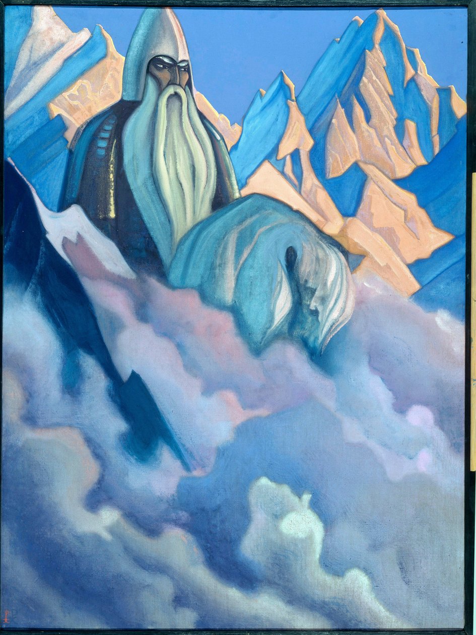Svjatogor (venäläinen legendaarinen hahmo). Nicolas (Nicholas) Roerichin (1874-1947) maalaus, tempera kankaalle tekijältä Nicholas Roerich
