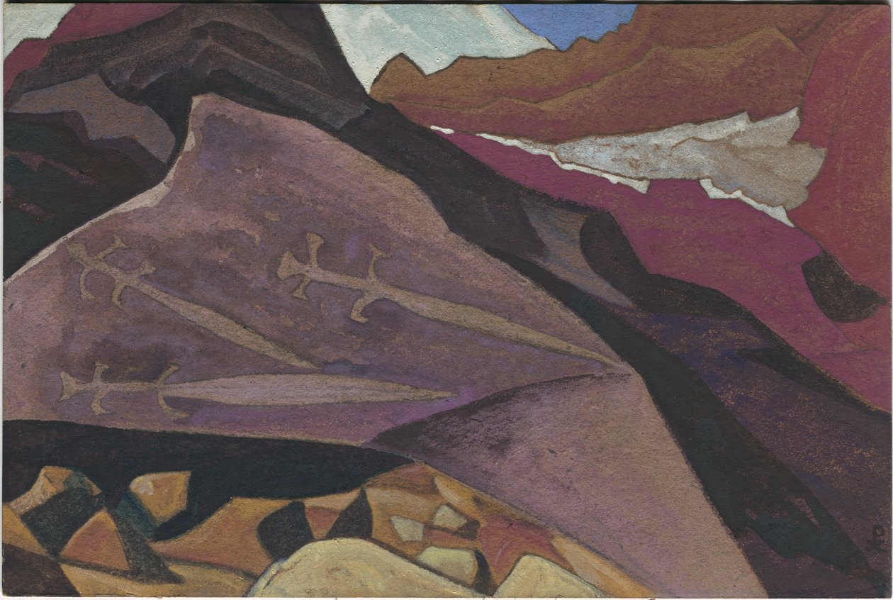 Three Glaives, Images on Rock, Lahul, 1936 tekijältä Nicholas Roerich