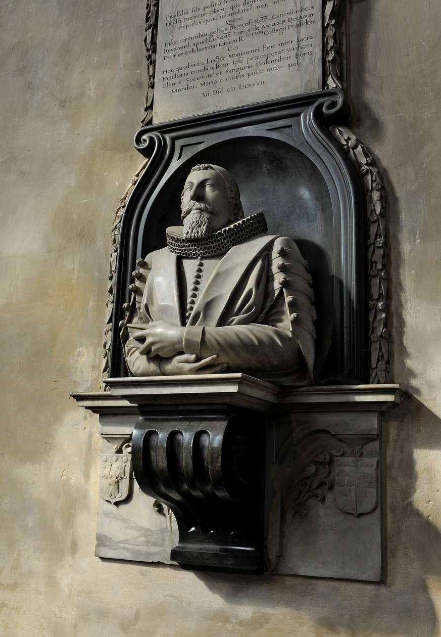 Hugo Barkerin muistomerkki, 1632 (marmori) tekijältä Nicholas Stone