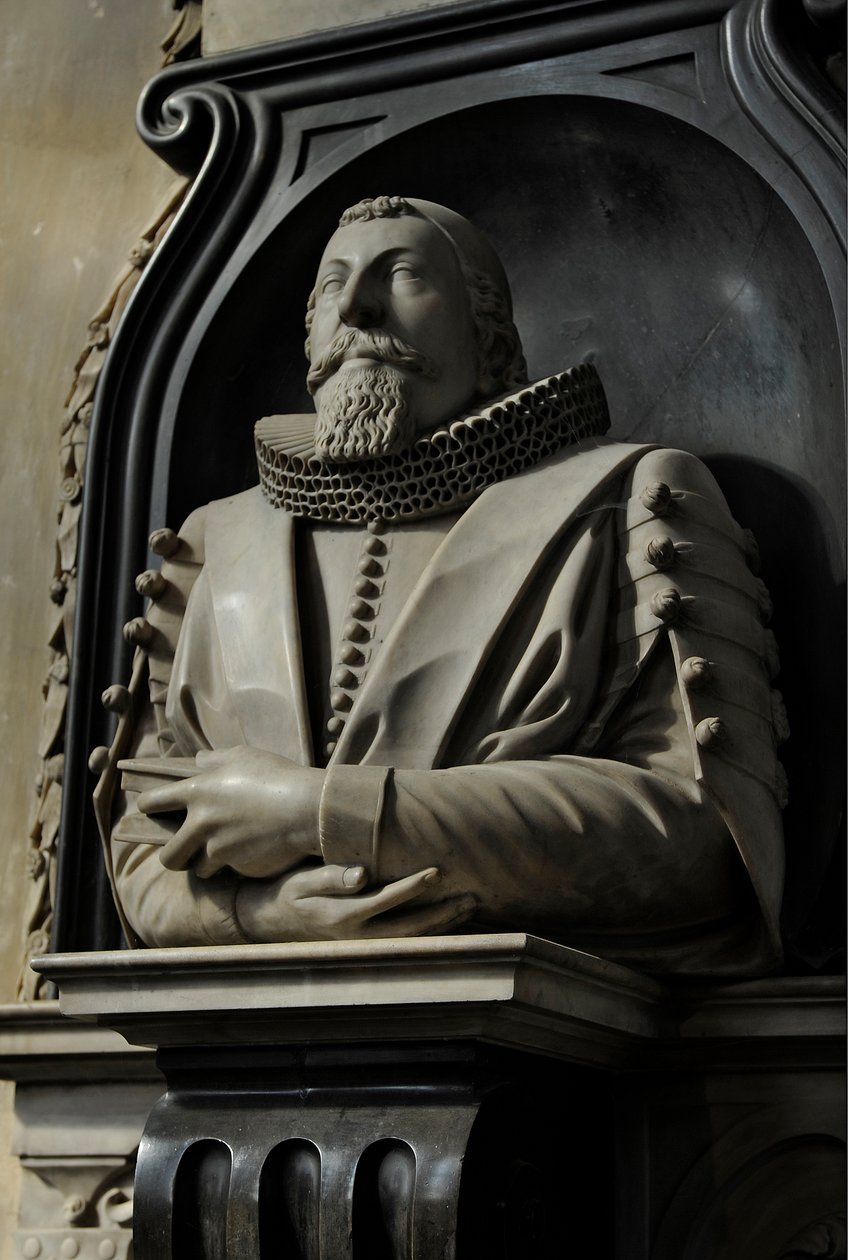 Hugo Barkerin muistomerkki, 1632 (marmori) tekijältä Nicholas Stone