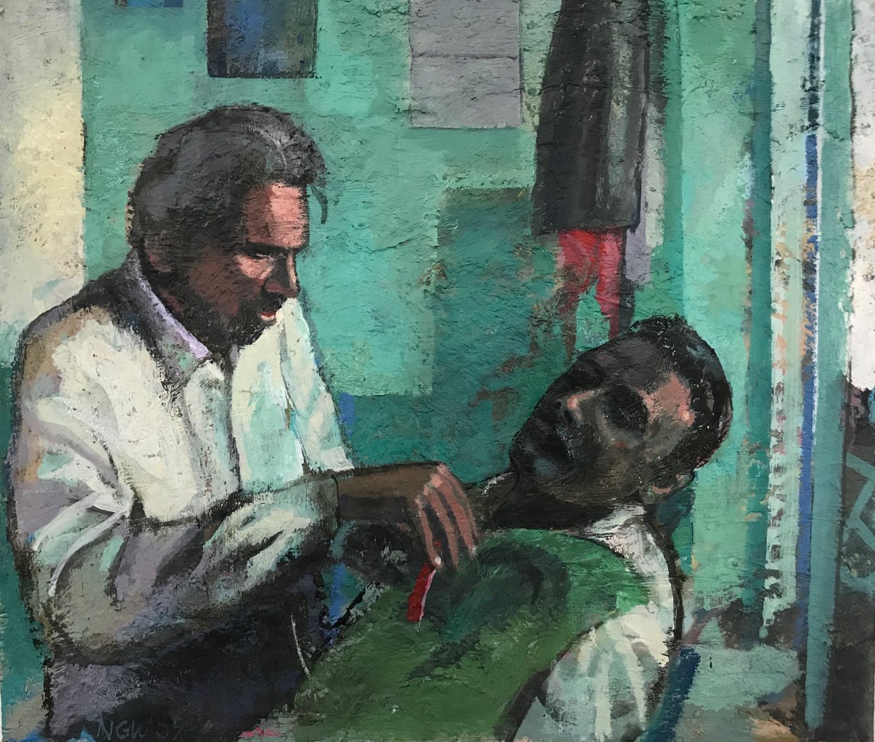 Parturi, 2017-23 (öljy laudalle) tekijältä Nick Williams