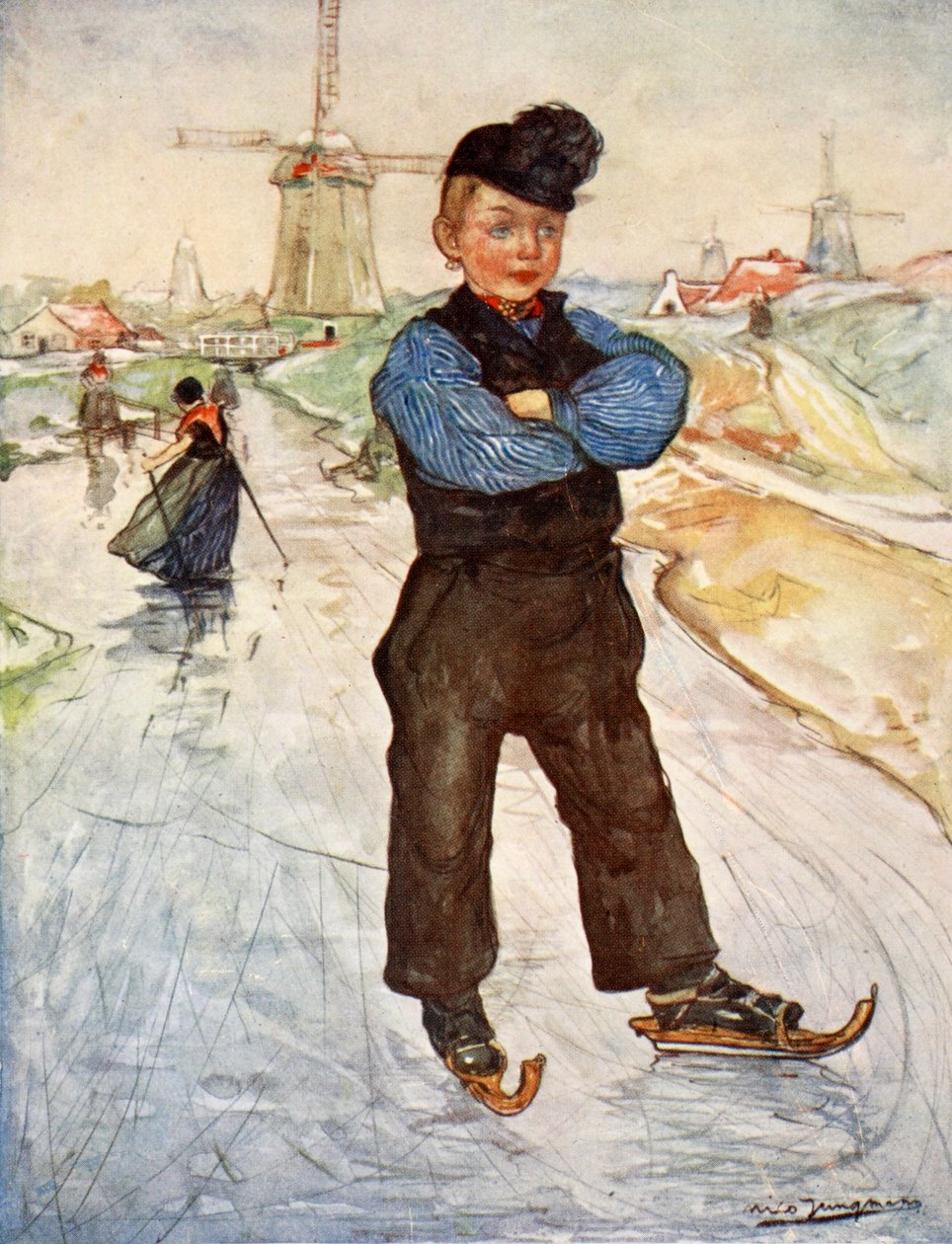 Veeren talonpoika luistimilla, 1904 tekijältä Nico Jungman
