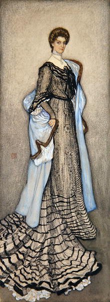 Elegant Lady (kynä, musta muste, akvarelli ja vartaloväri kankaalle levitetylle paperille) tekijältä Nico Jungman