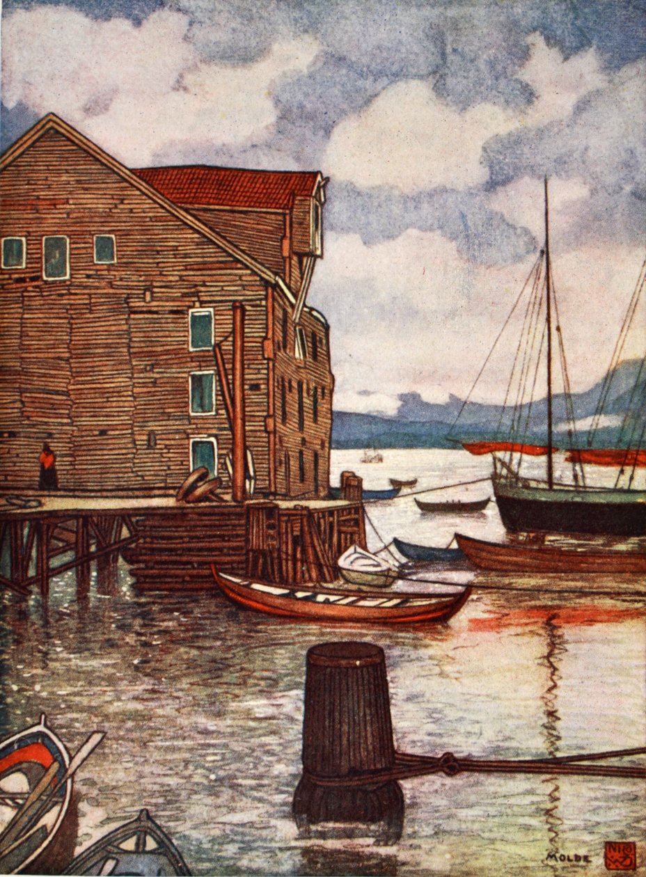 Old Warehouse and Boats, Molde, 1905 tekijältä Nico Jungman