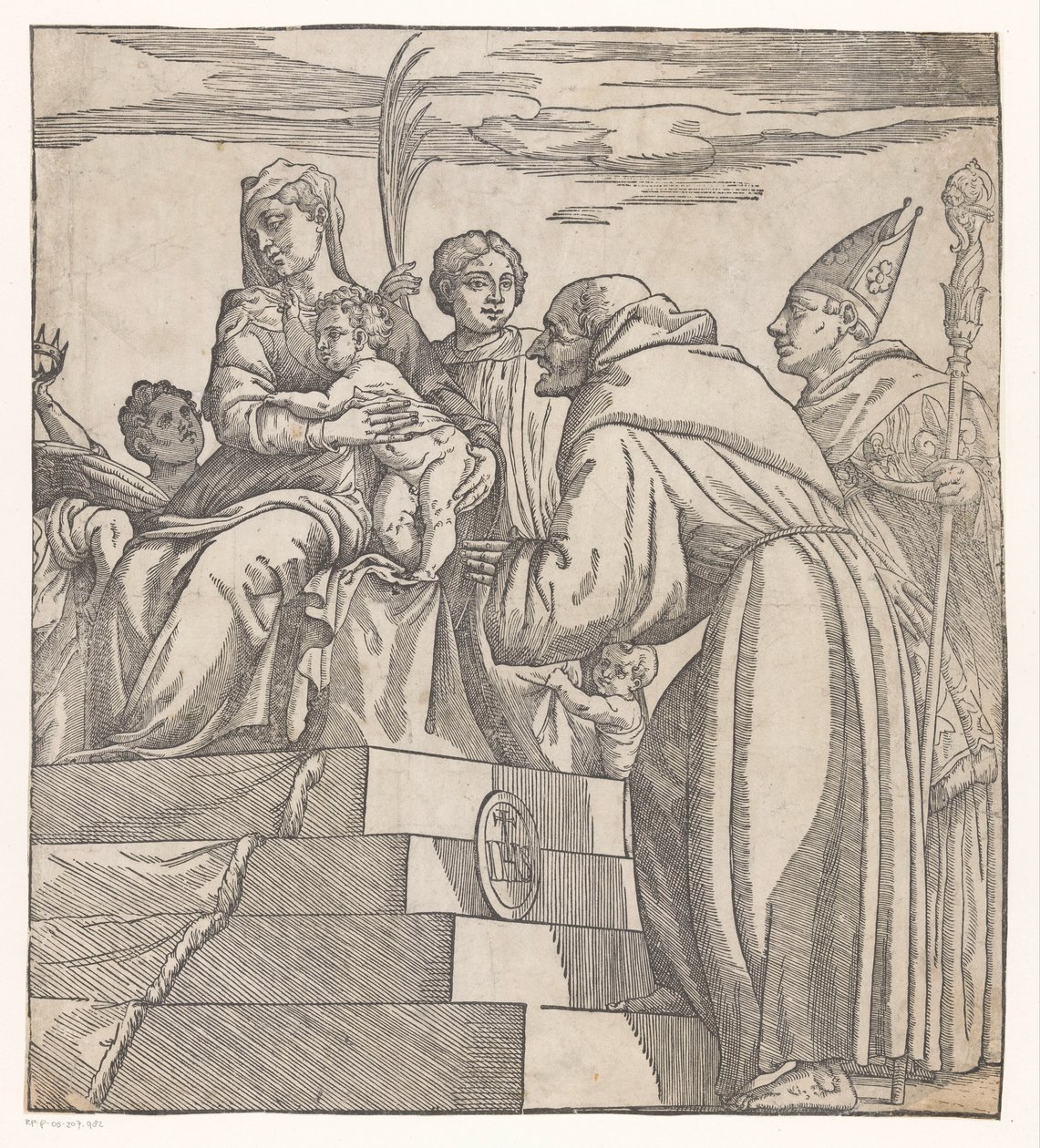 Doge Francesco Donato polvistuu Marian ja Kristuksen edessä (oikea puolisko) tekijältä Nicolò Boldrini (attributed to)