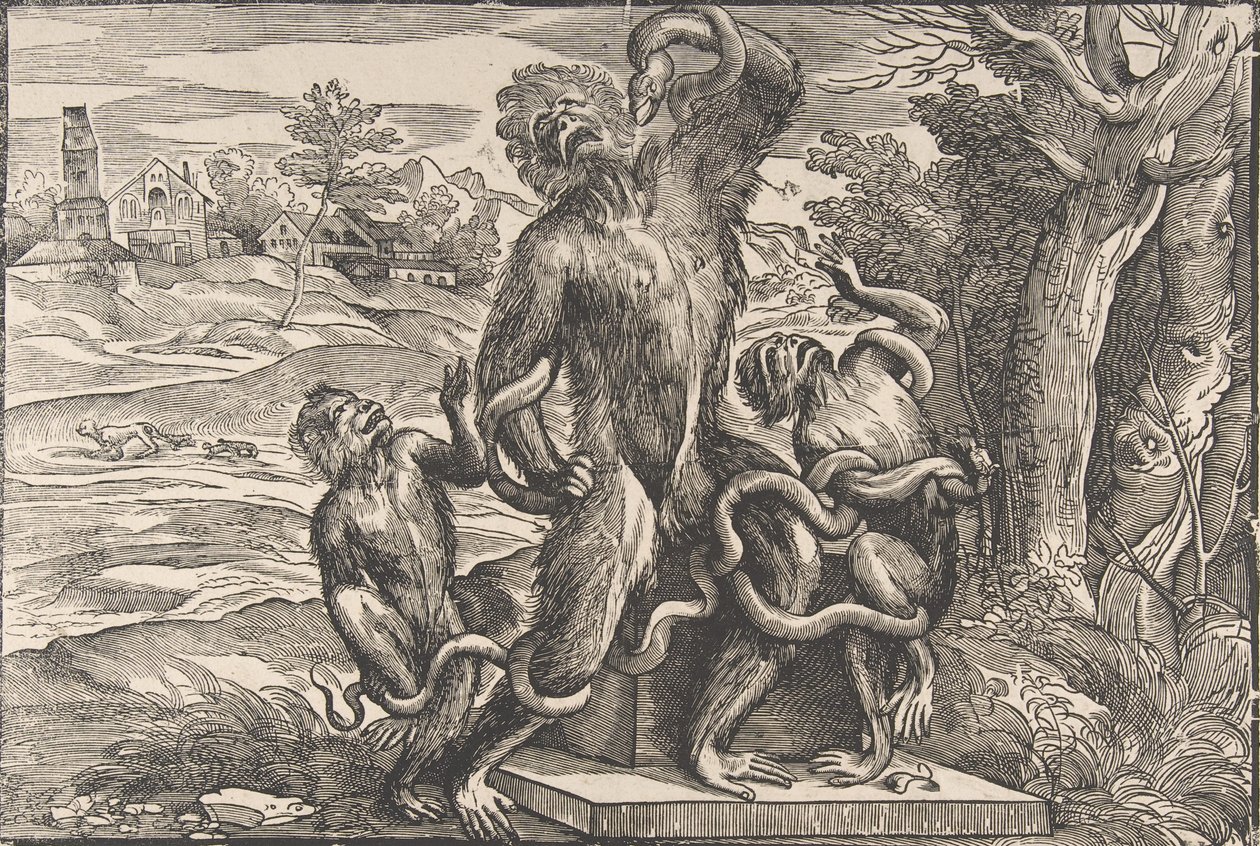Karikatyyri veistosryhmästä "Laocoön", n. 1540-45, n. 1540-45. tekijältä Nicolò Boldrini.