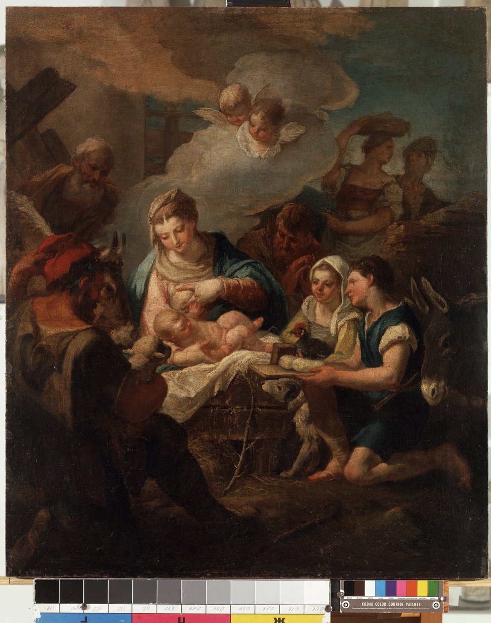 ""Kristuslapsen palvonta"" (Kristuslapsen palvonta) Nicola Grassin (1682-1748) maalaus 1700-luvulta Mikalojus Konstantinas Ciurlionisin taidemuseo, Kaunas, Liettua tekijältä Nicolò Grassi
