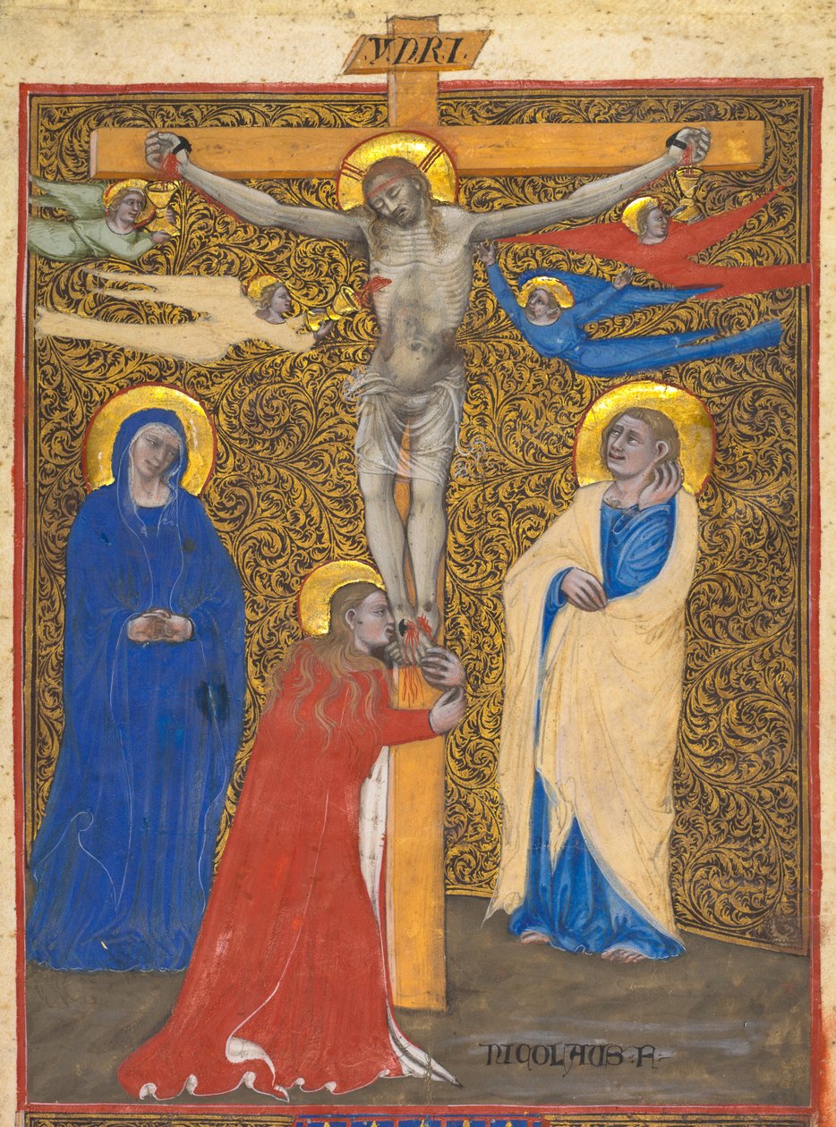 Yksittäinen lehti messalista: Ristiinnaulitseminen, n. 1390. tekijältä Nicolò da Bologna
