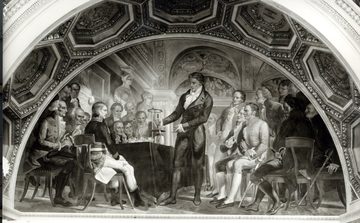 Galileon oikeudenkäynti (1564-1642). Alessandro Volta (1745-1827) esittelee kokeitaan sähköakulla Napoleonille (1769-1821), tekijältä Nicola Cianfanelli