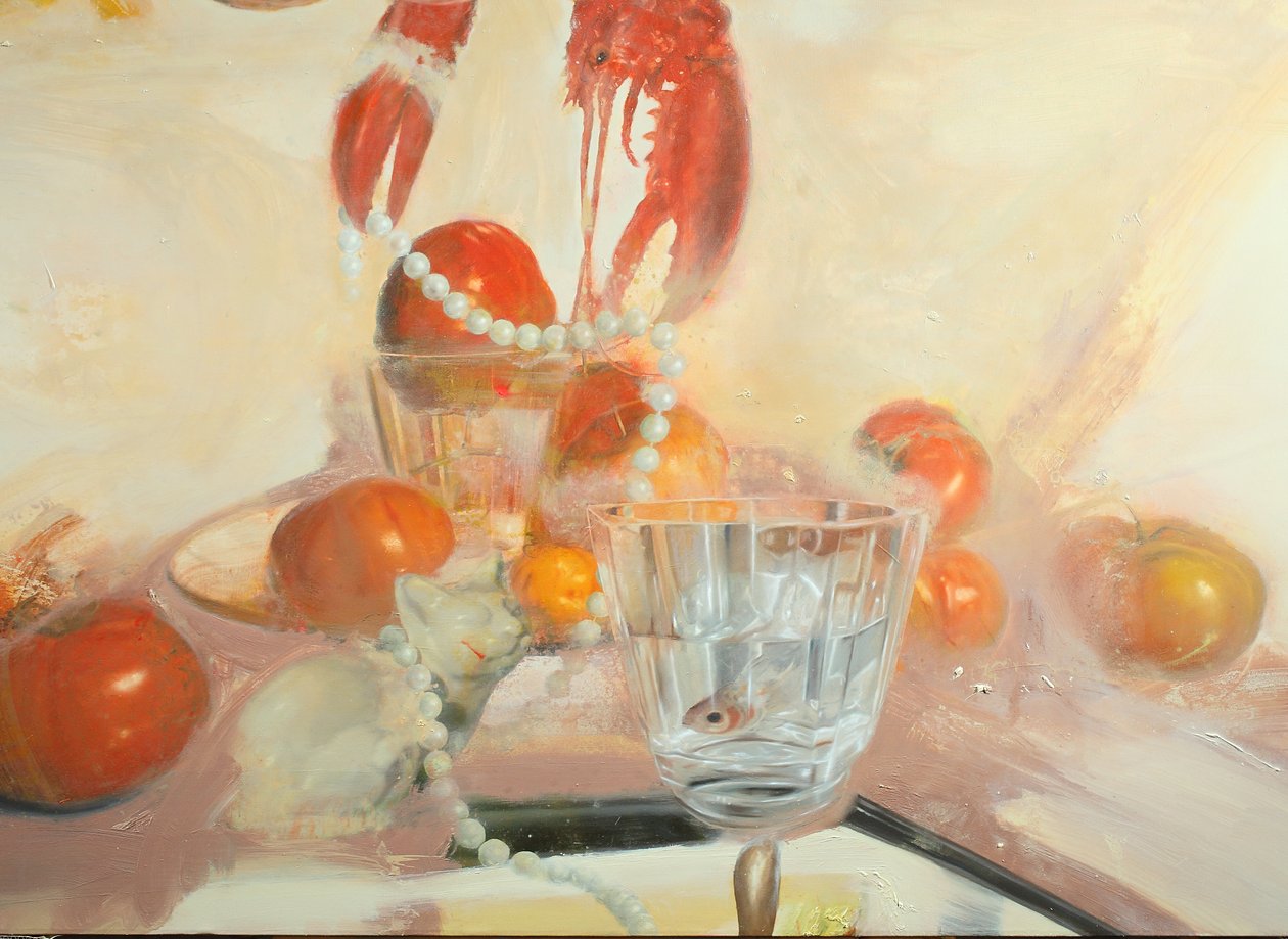Kissa kalan kanssa, 2011 (öljy kankaalle) tekijältä Nicola Pucci