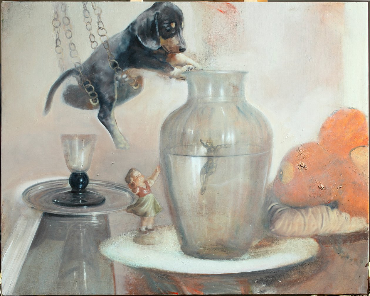 Koira maljakon kanssa, 2011 (öljy kankaalle) tekijältä Nicola Pucci