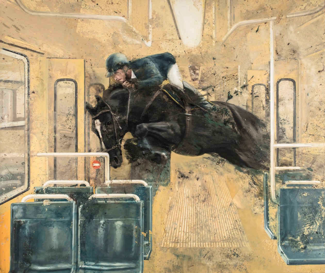 Raitiovaunuhyppy III, 2019 (öljy kankaalle) tekijältä Nicola Pucci