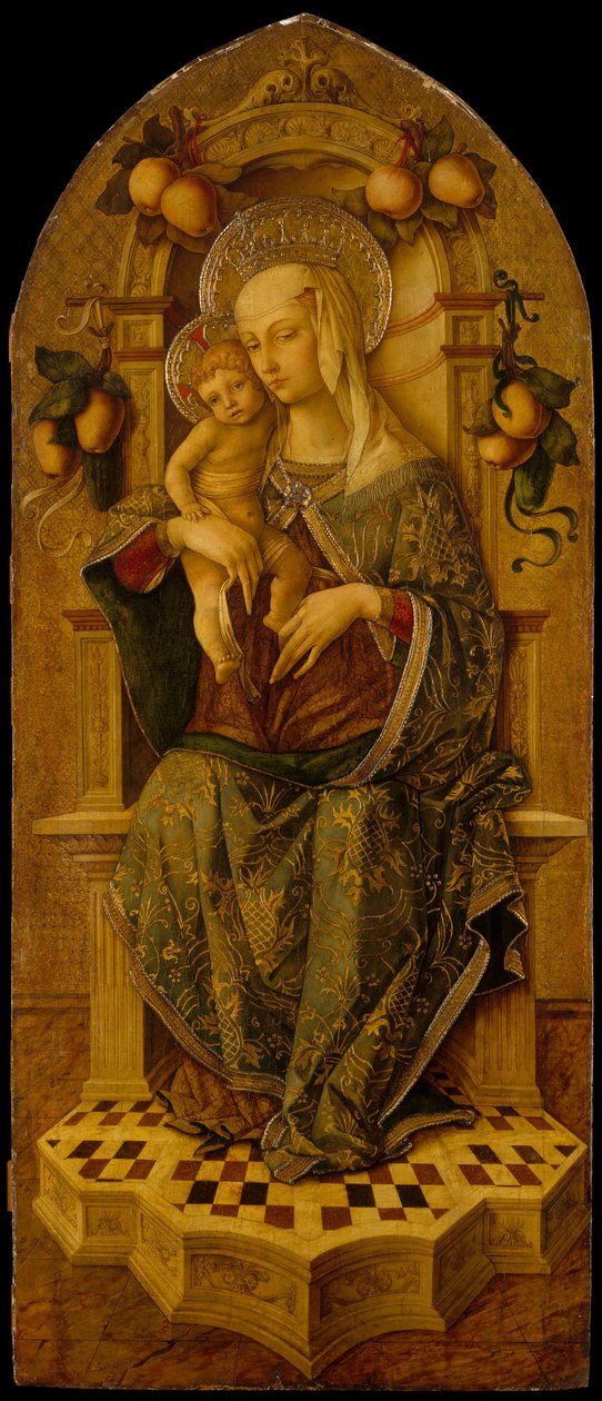 Madonna ja lapsi ylhäällä, n.1475-90 (tempera puulle, kultapohja). tekijältä Nicola de Maestro Antonio