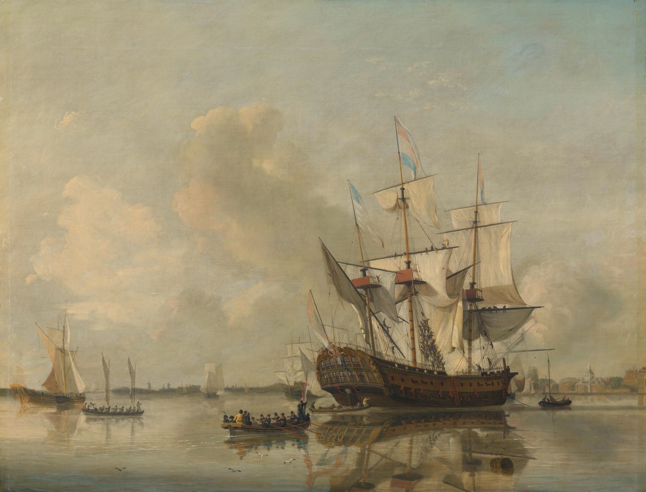 Laivaston fregatti "Rotterdam" Maasilla Rotterdamin edustalla tekijältä Nicolaas Baur