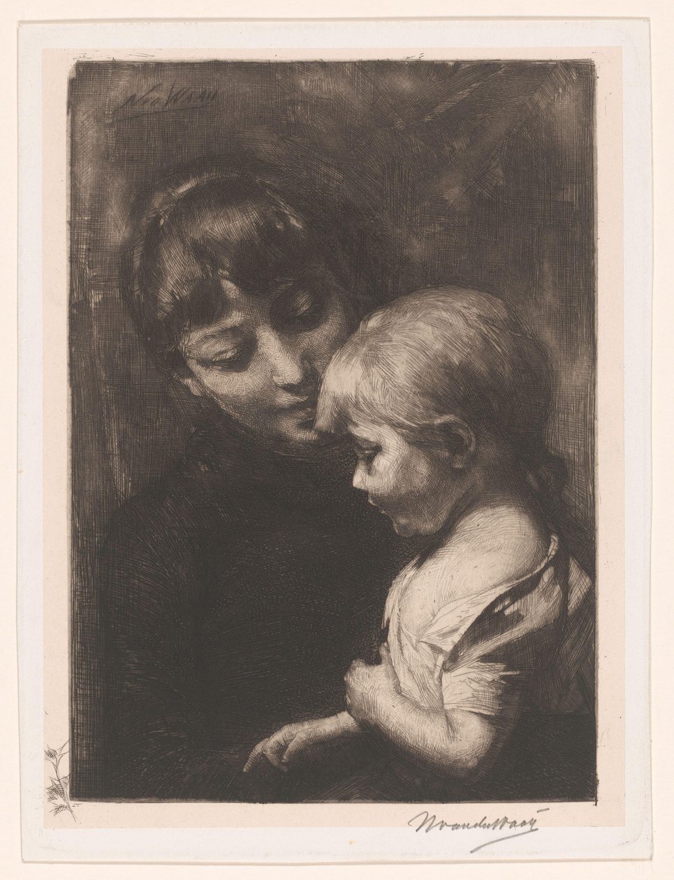 Nainen lapsen kanssa tekijältä Nicolaas van der Waay (signed by artist)
