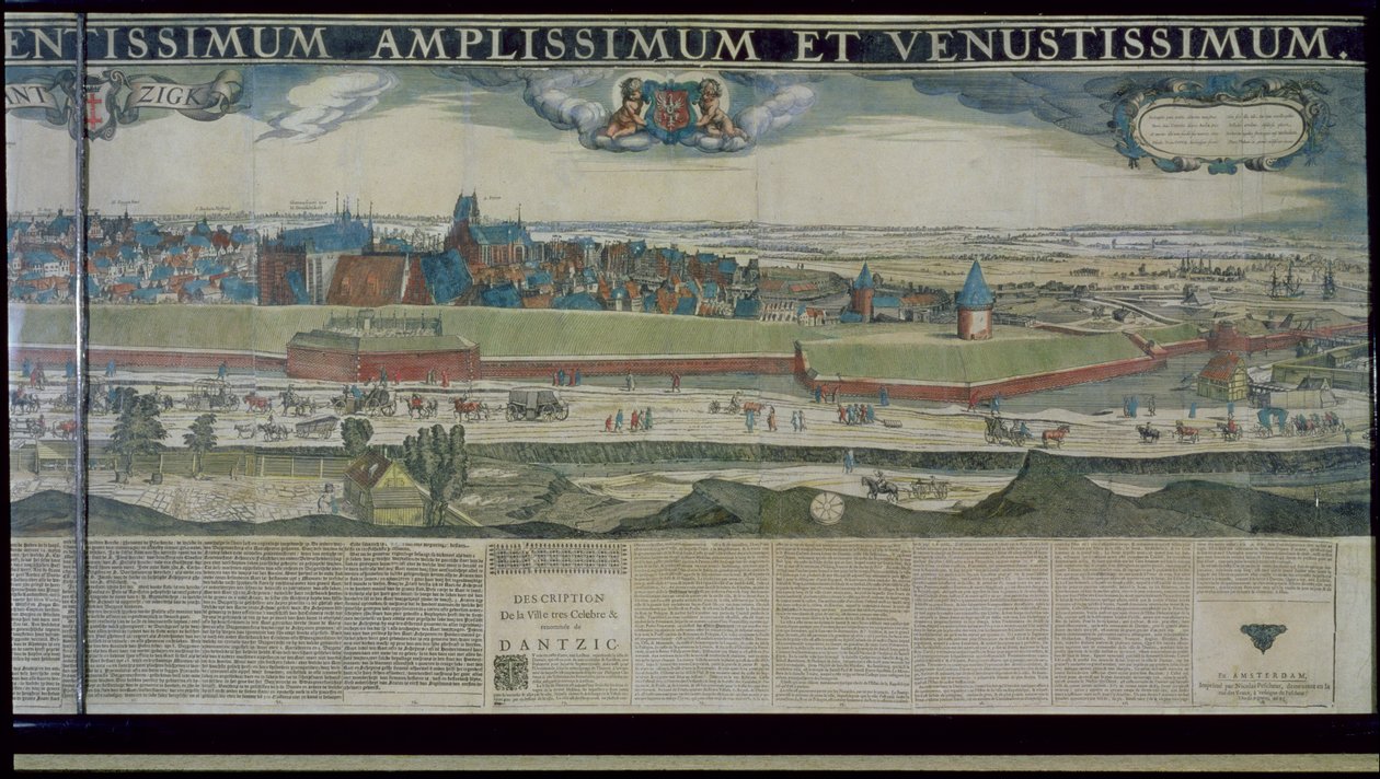 Gdanskin panoraama Biskupia Gorkasta, 1643 (värietsaus kankaalla vahvistettu paperille) tekijältä Nicolaes Jansz Visscher