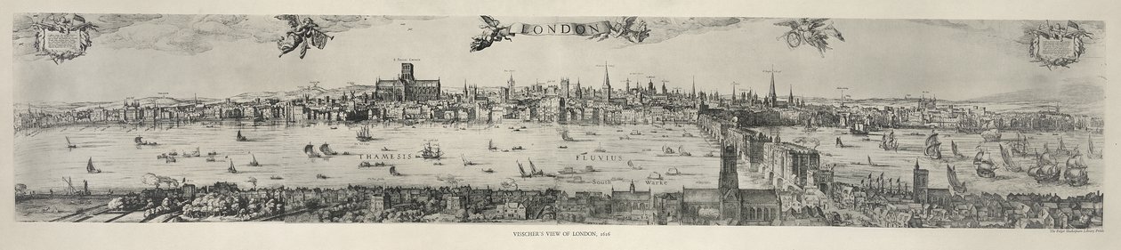 Lontoon panoraama, 1616 tekijältä Nicolaes Jansz Visscher