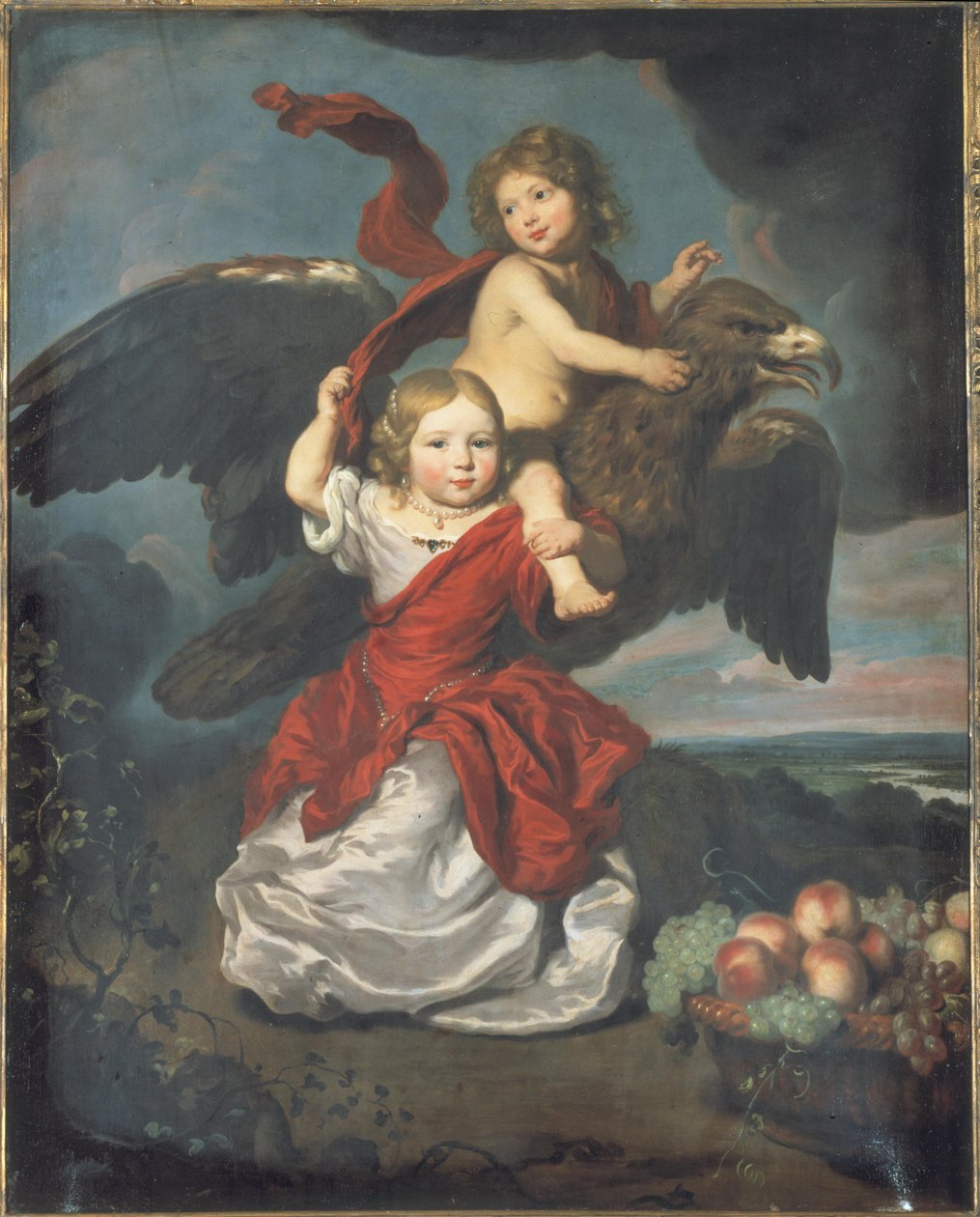 Kaksoismuotokuva pojasta ja tytöstä Ganymede ja Hebe maisemassa tekijältä Nicolaes Maes