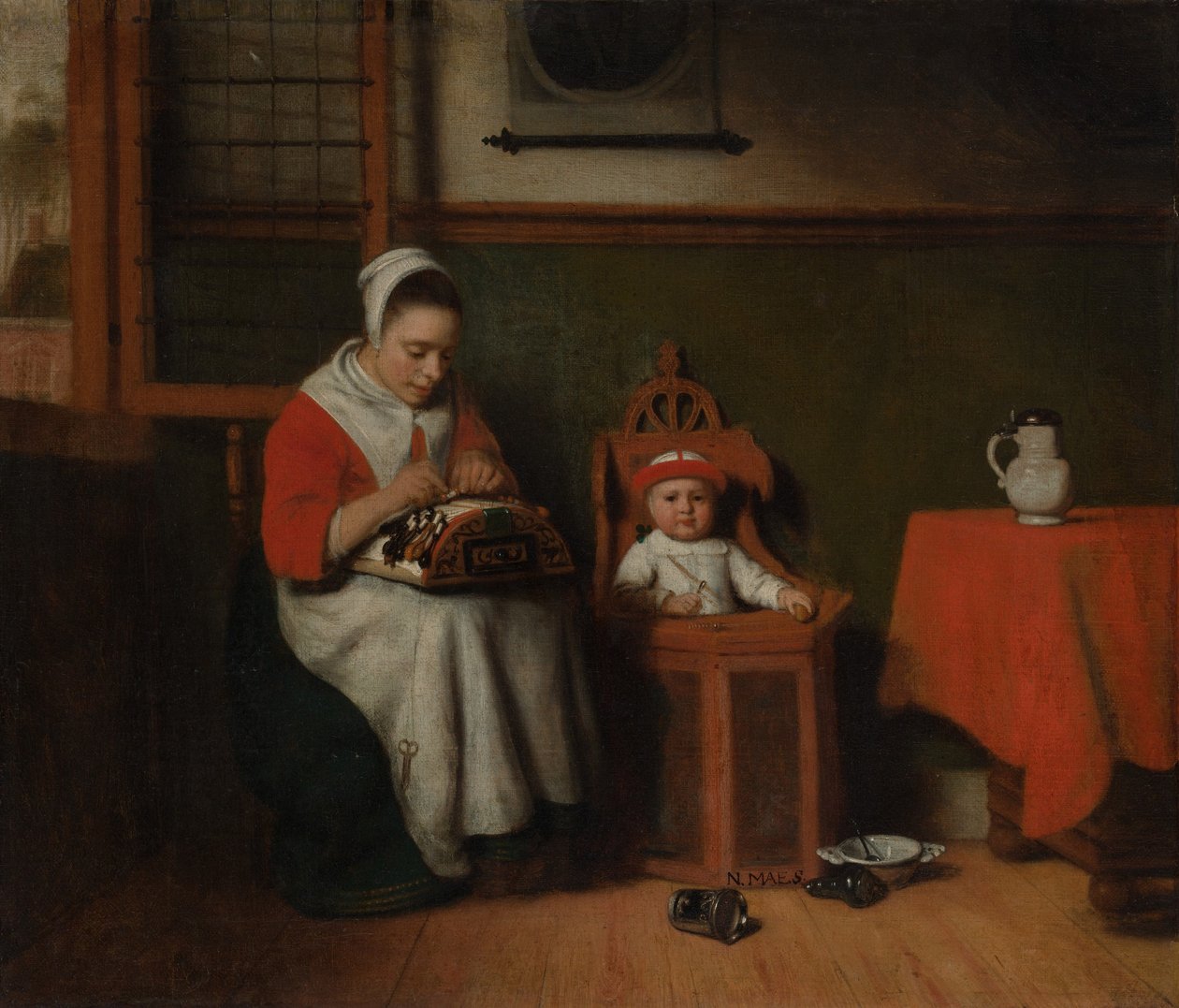 The Lacemaker, n. 1656 tekijältä Nicolaes Maes