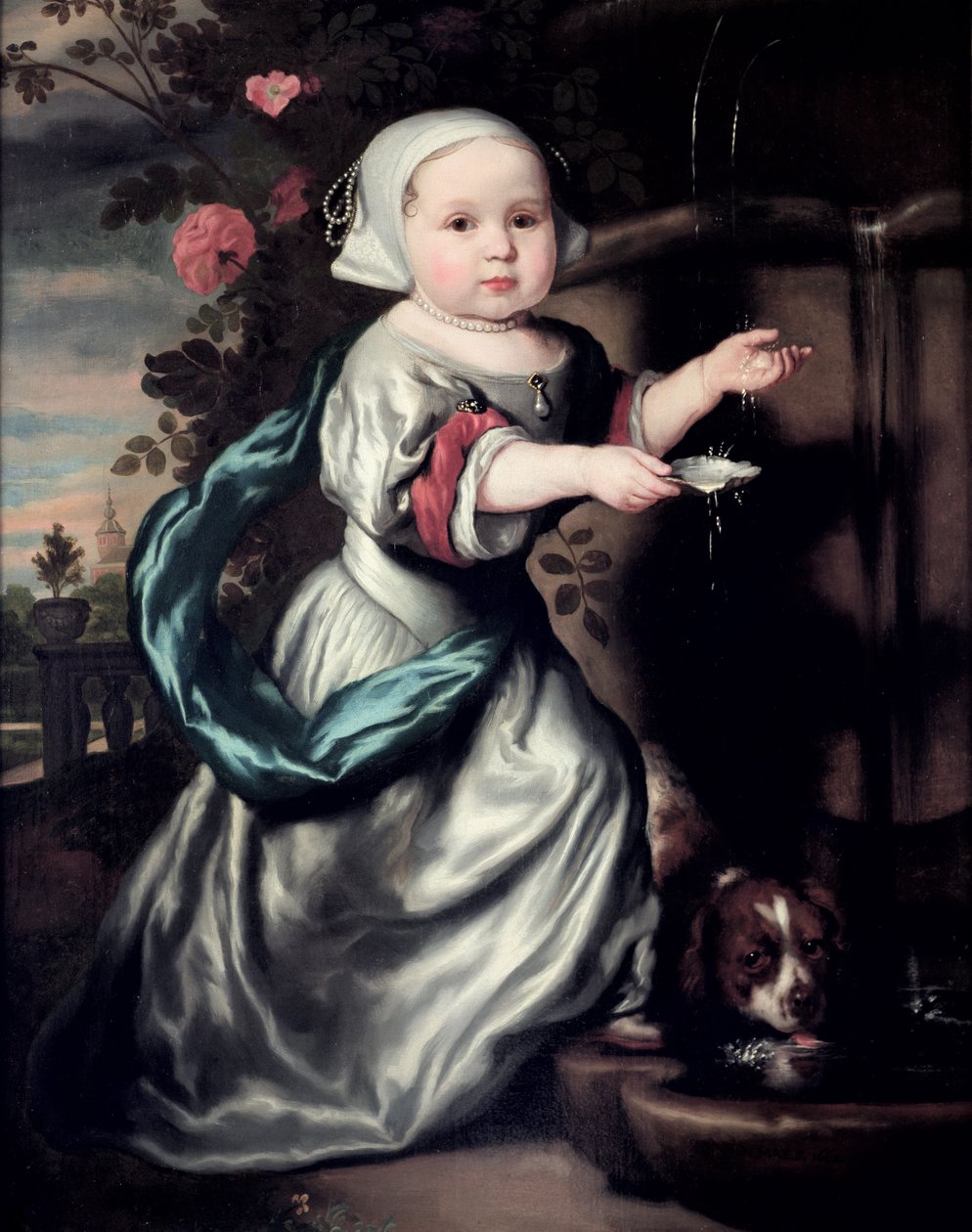 Nuori tyttö suihkulähteellä, 1662 tekijältä Nicolaes Maes