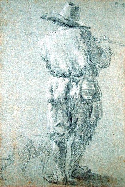 Huilua soittava paimen, 1644 (liitu paperille) tekijältä Nicolaes Pietersz. Berchem