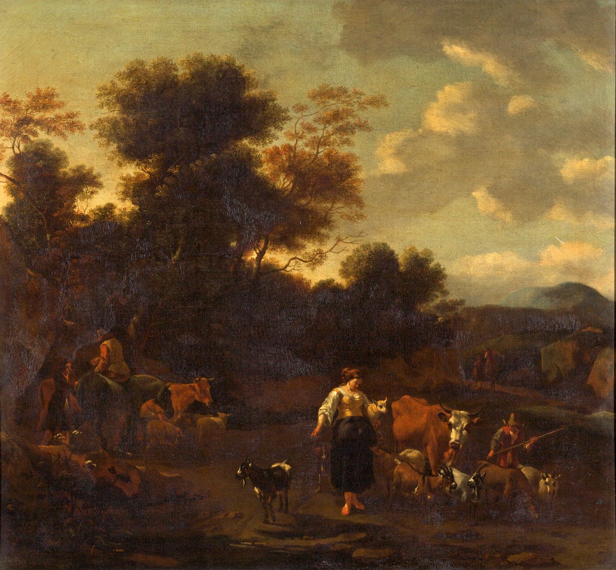 Maisema hahmoilla ja eläimillä tekijältä Nicolaes Pietersz. Berchem